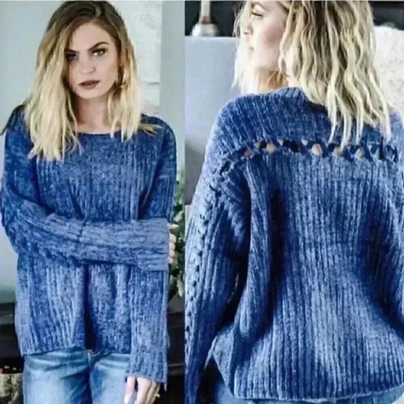 Comfy and Cozy Blue Chenille Ultra Soft Sweater top fall winter comfy - Picture 3 of 3